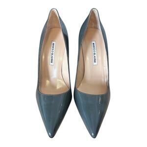 Manolo Blahnik BB Gray Patent Leather Pointed Toe High Heel Pump 38.5